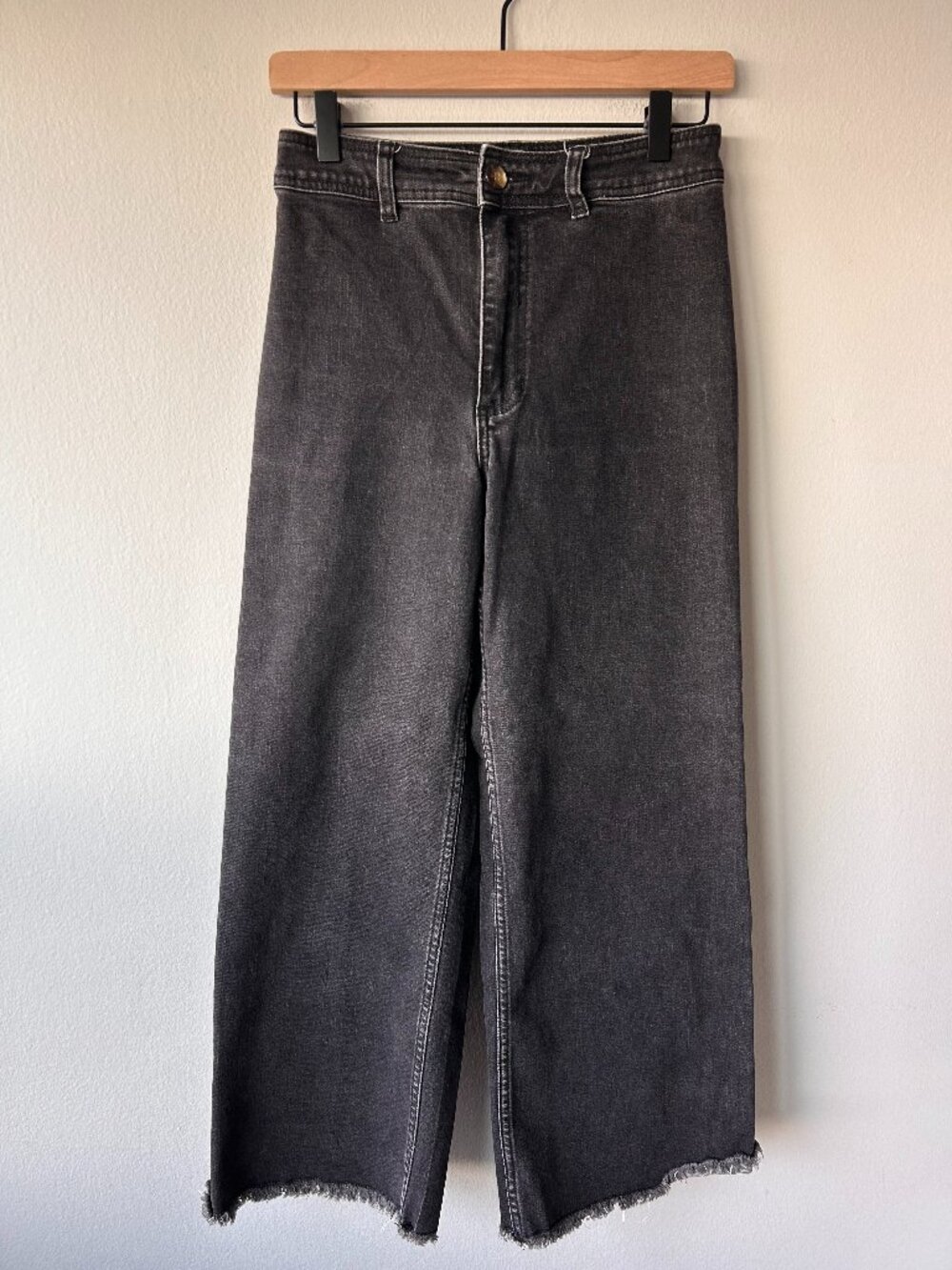 Billabong Free Fall Stretch Crop Wide Leg Jeans Black Raw Hem